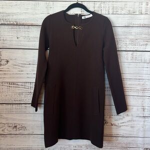 ZARA-WOMENS KNIT SHEATH LONG SLEEVE DRESS BROWN